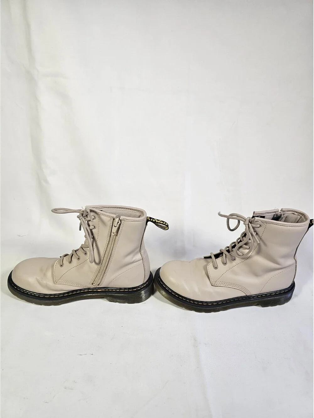 Dr. Martens Beige Leather Combat Ankle Boots Lace-Up Side Zip UK 4 US 5